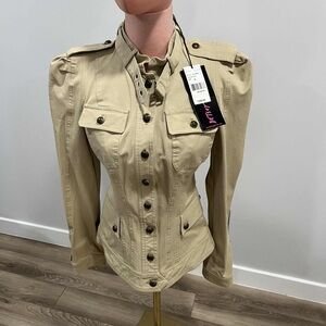 Betsey Johnson Collection Khaki Military Jacket Size 4 Runway Denim Womens New